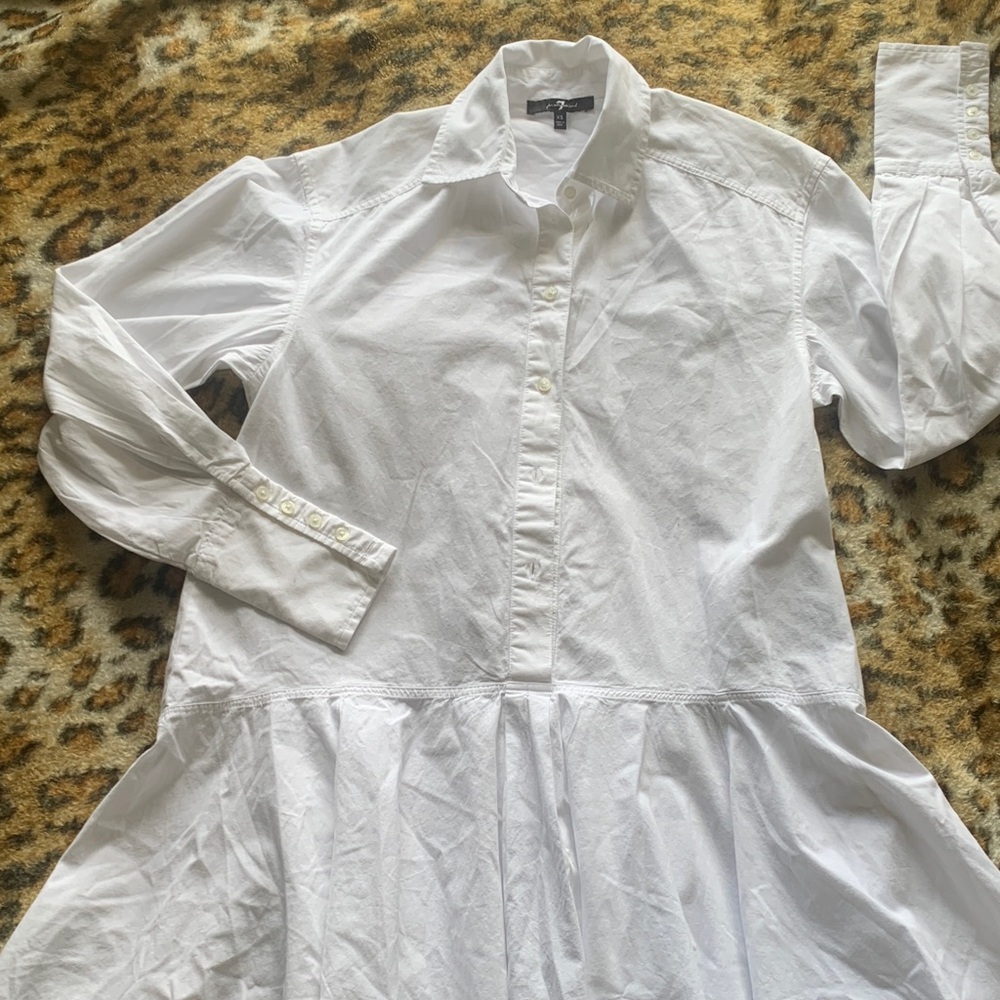 7 For All Mankind White Button-Down Peplum Dress
